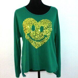 YomYom, Green happy sequins heart Low-high blouse